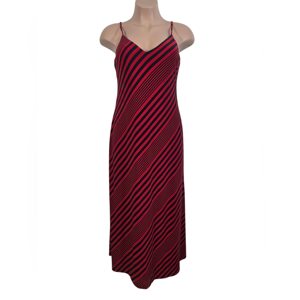 Lauren Ralph Lauren Red Navy Diagonal Stripe Strappy Maxi Dress New With Tags
